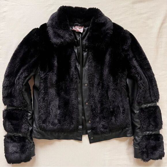 Romeo Juliet Couture Womens Jacket Faux Fur Leather Coat Winter Fluffy Classy M - Picture 1 of 9